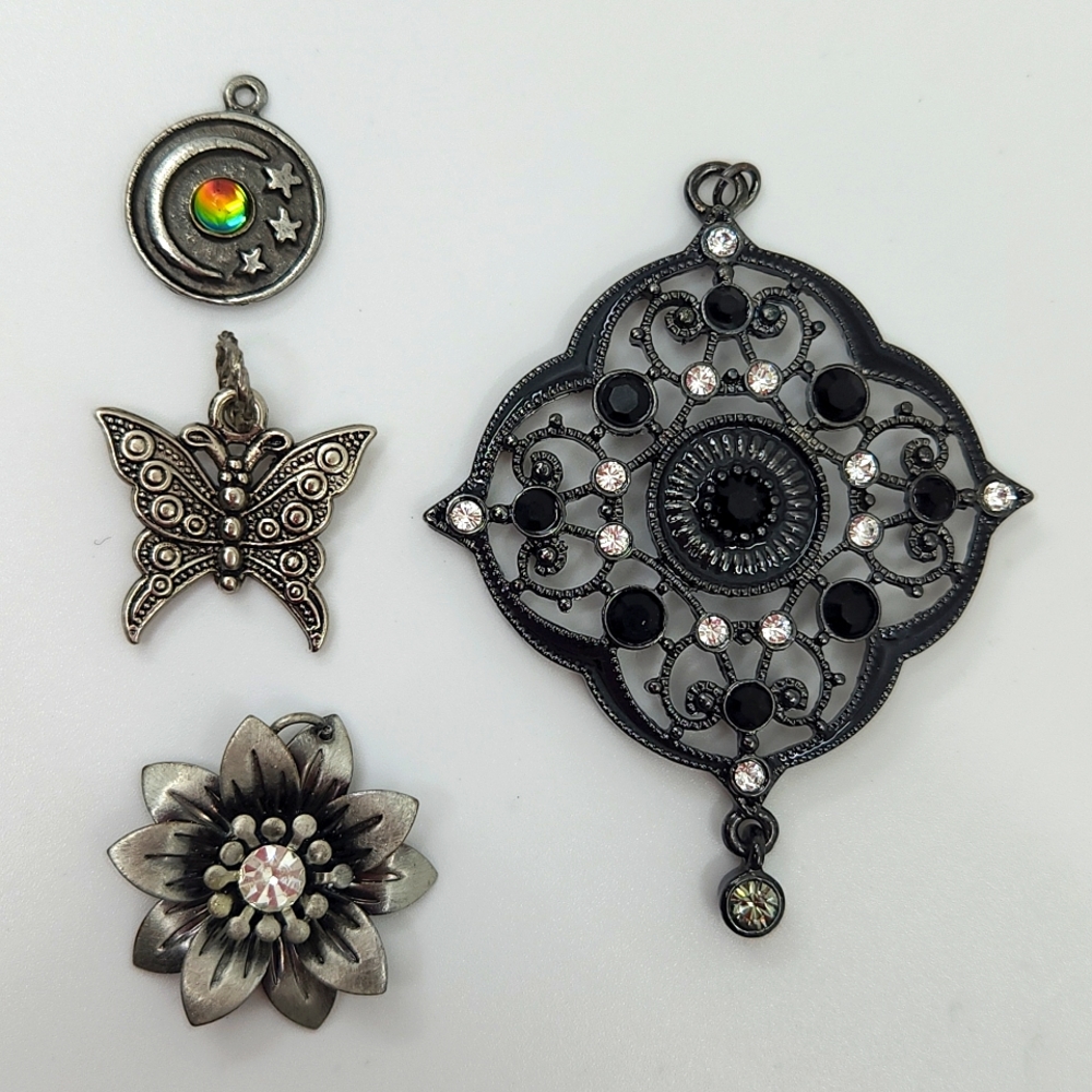 Pendant Bundle: Butterfly, Moon & Stars, Flower, and Ornate Rhinestone Pendants